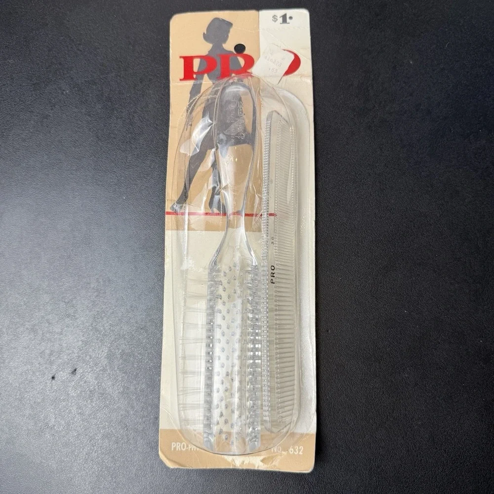 Vtg 2 Piece Jewelite Prophylactic Lucite Hairbrush Comb Set Nylon Bristles NIP‎